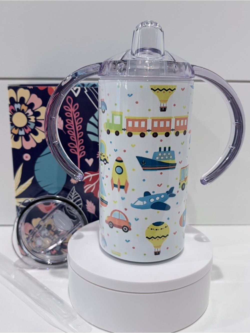 Kids Sippy Cup with Handles - Vehicles Print
